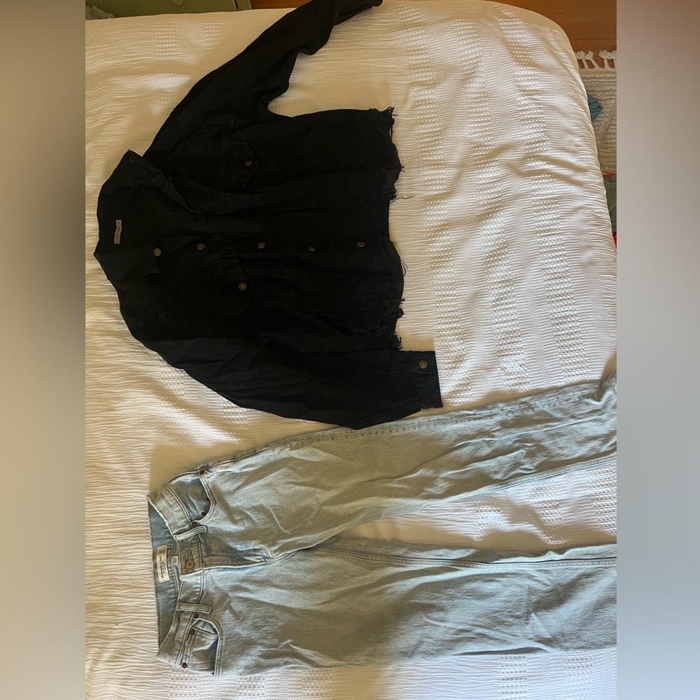 Abercrombie jeans and black distressed Carmar jean jacket